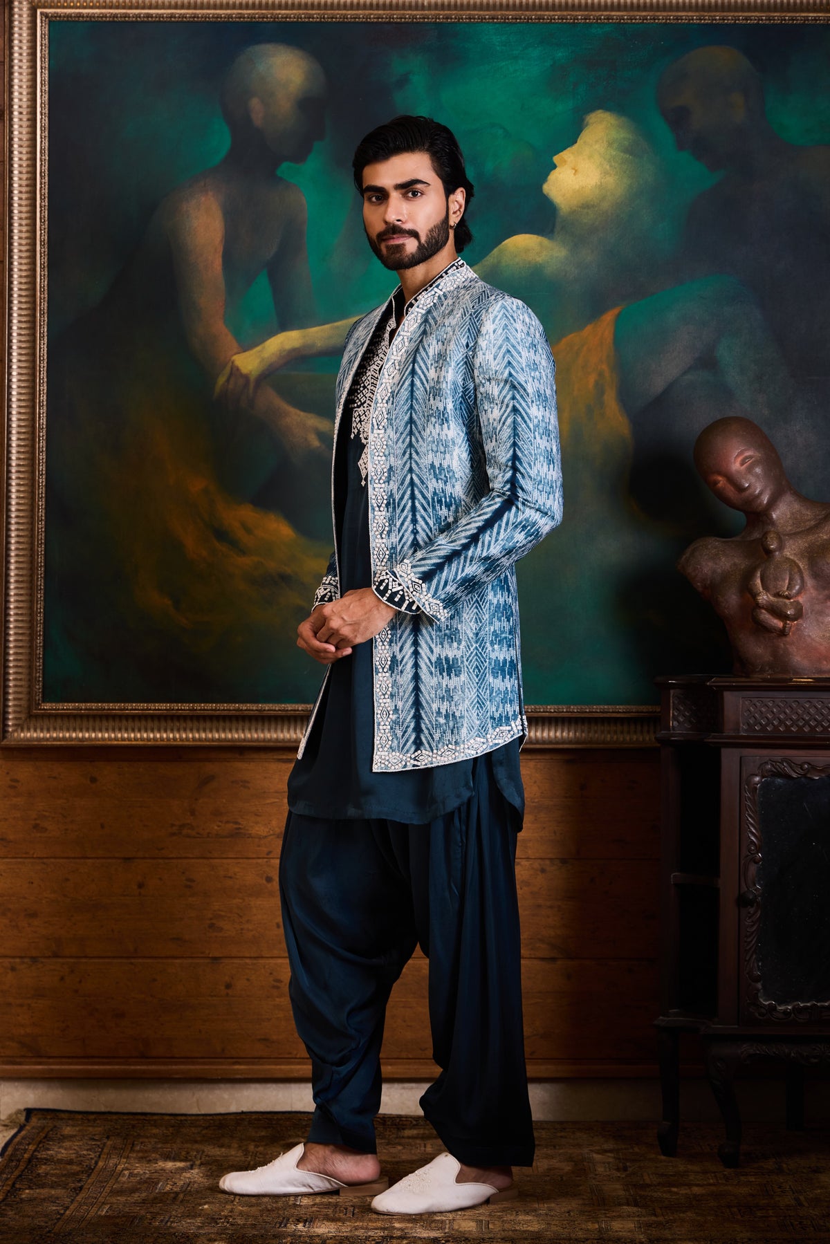 TEAL SHIBORI JACKET KURTA SALWAR SET