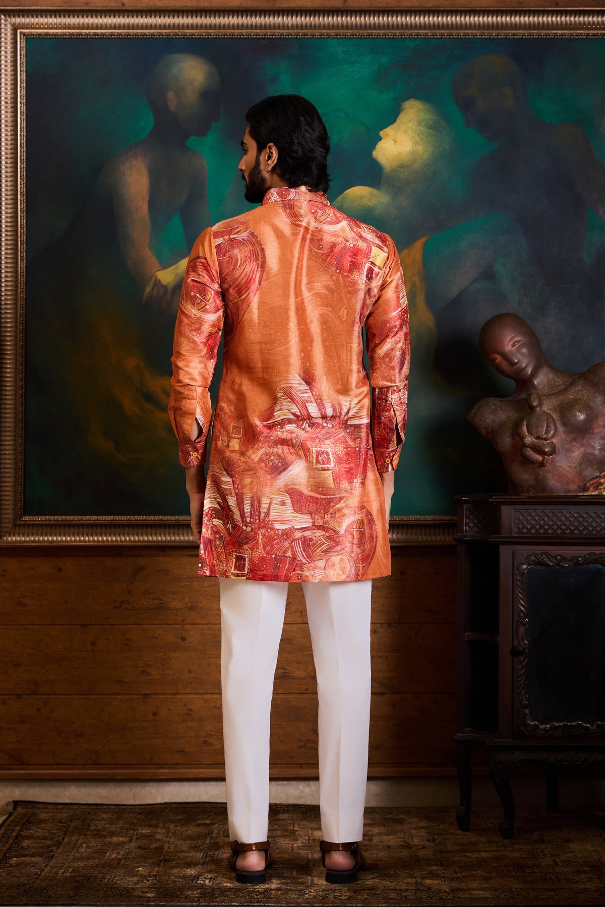 ORANGE PRINTED KURTA PANT SET
