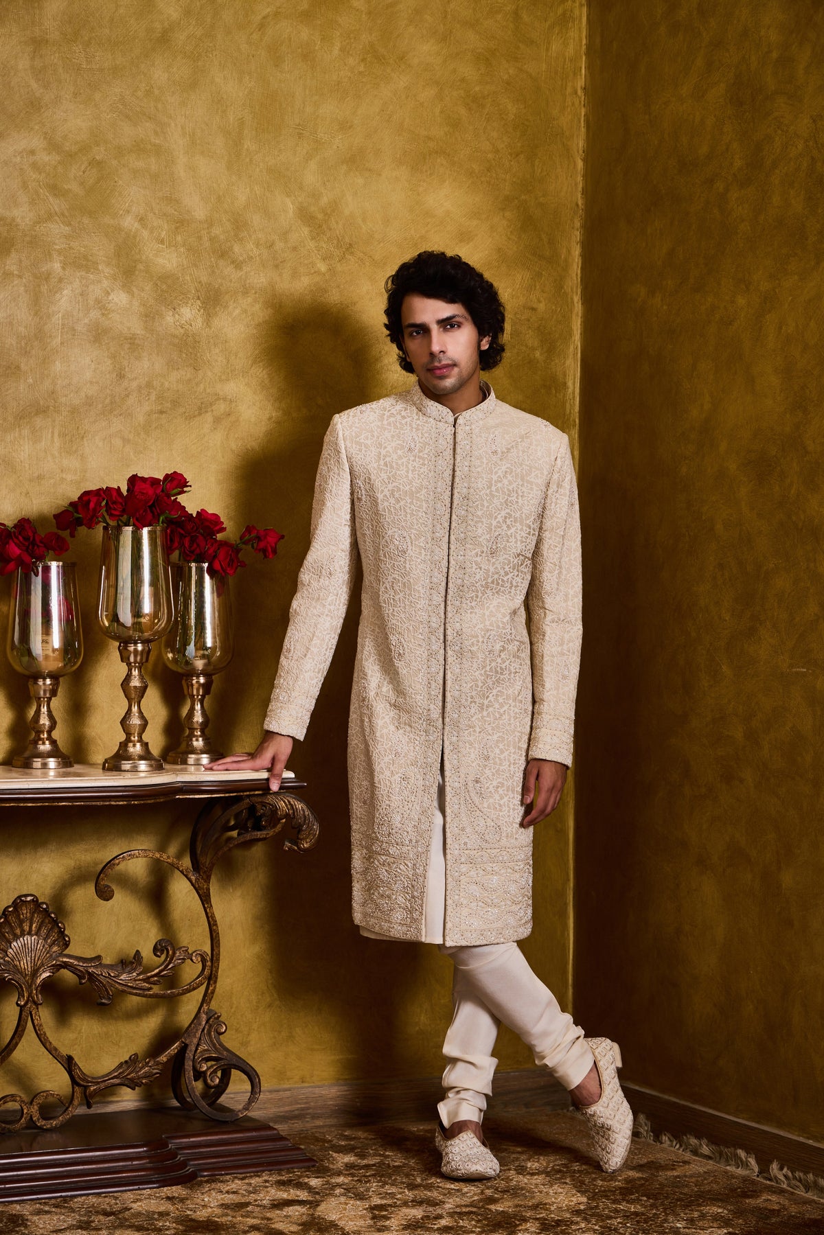 BEIGE SHERWANI KURTA CHURIDAR SET