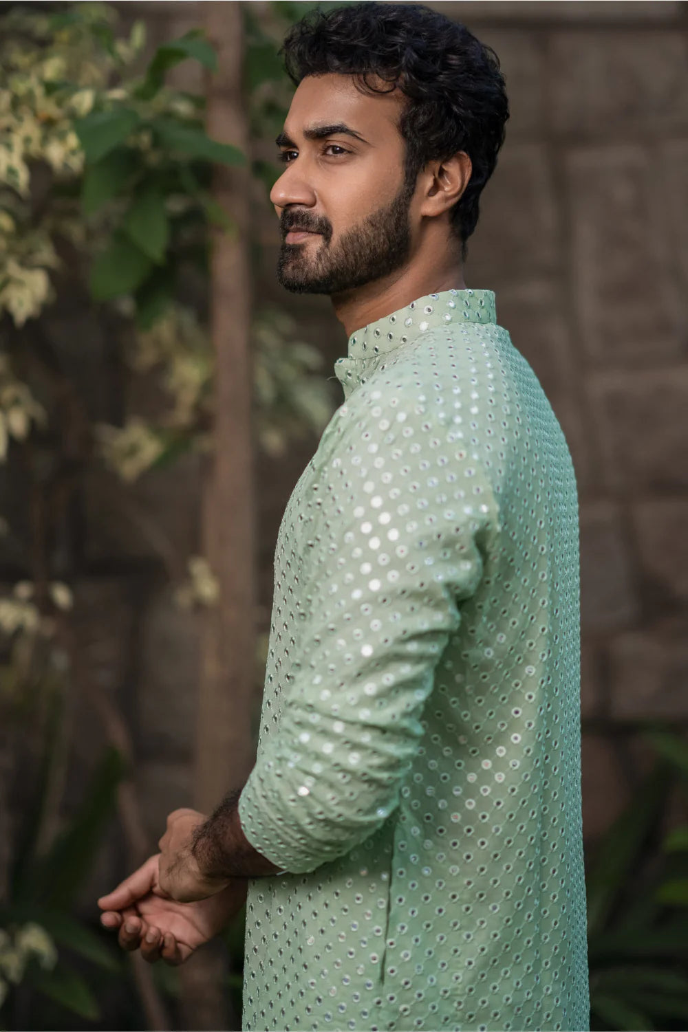 Pista Green Mirror Work Designer Kurta