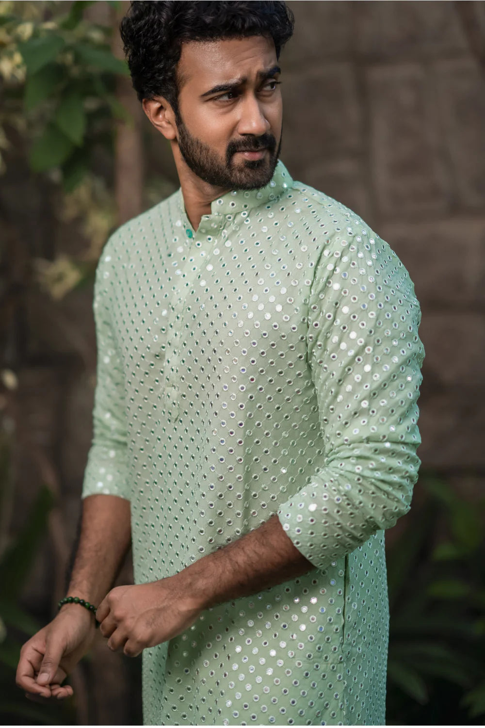Pista Green Mirror Work Designer Kurta