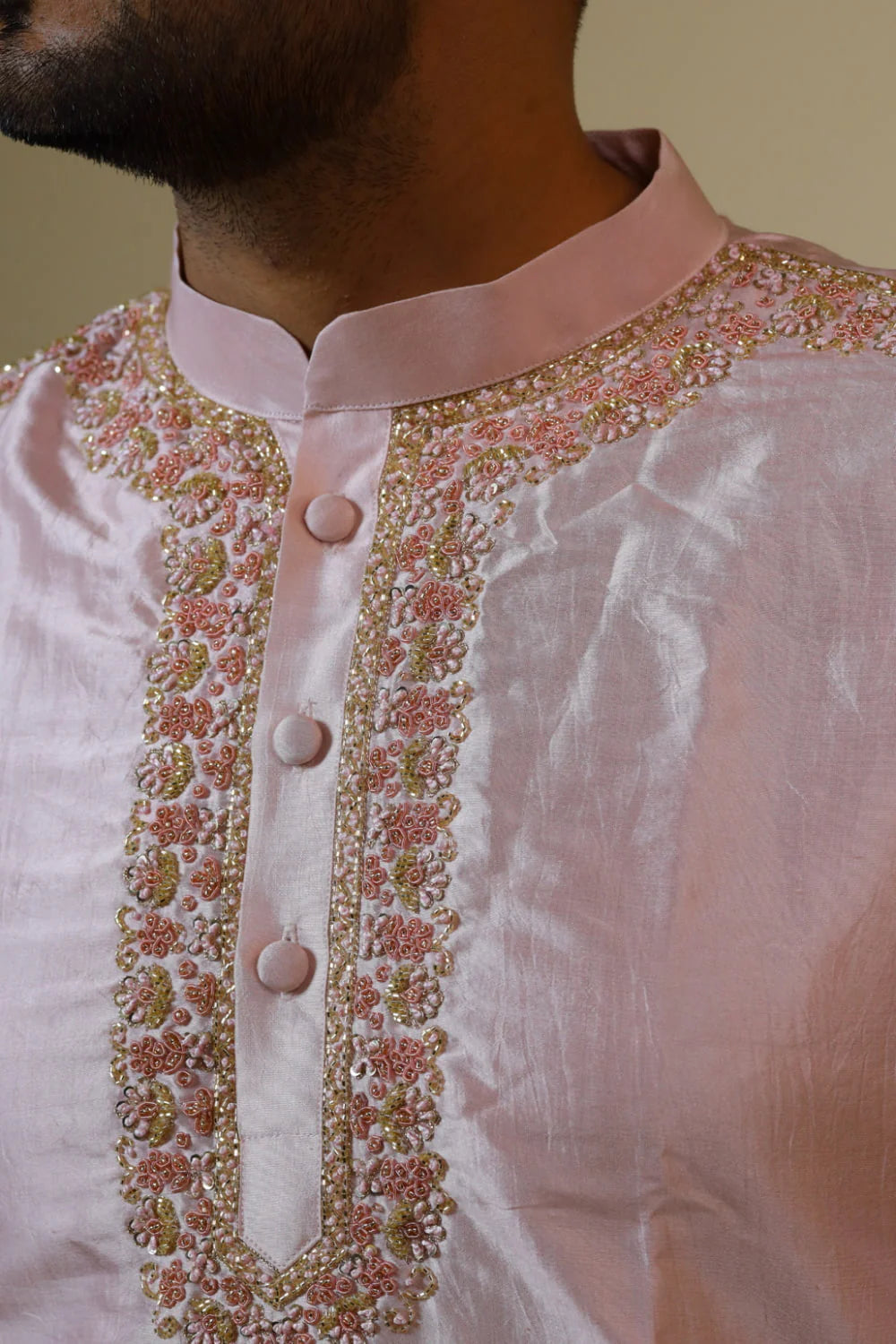 Light Coral Embroidered Collar Designer Kurta