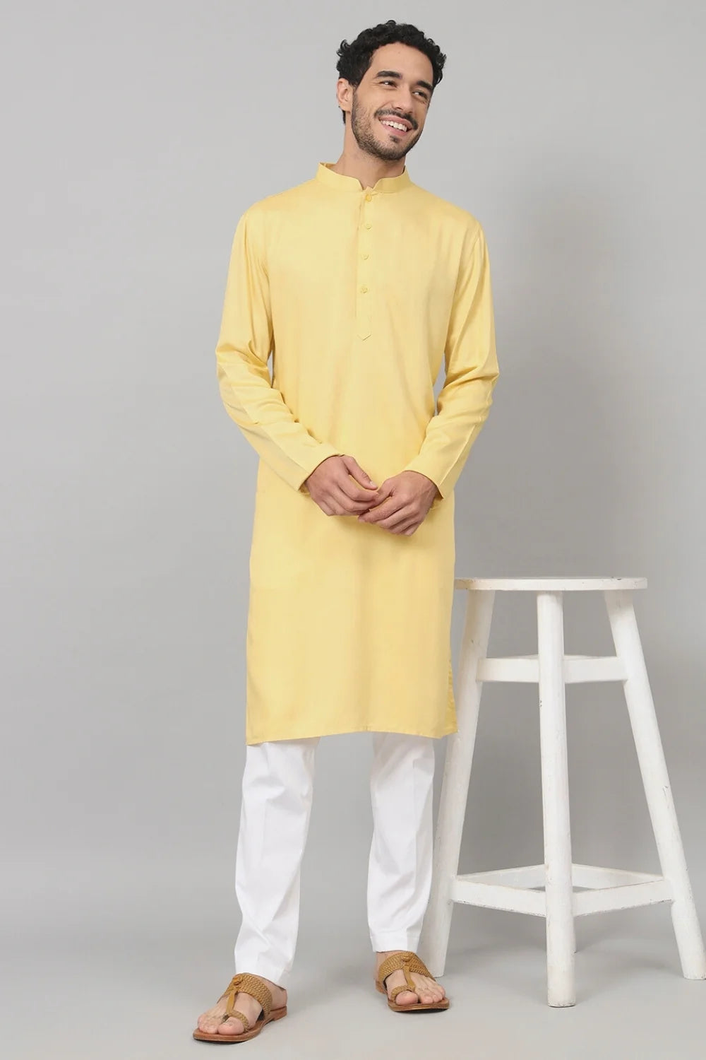 Yellow solid Giza cotton yellow plain kurta