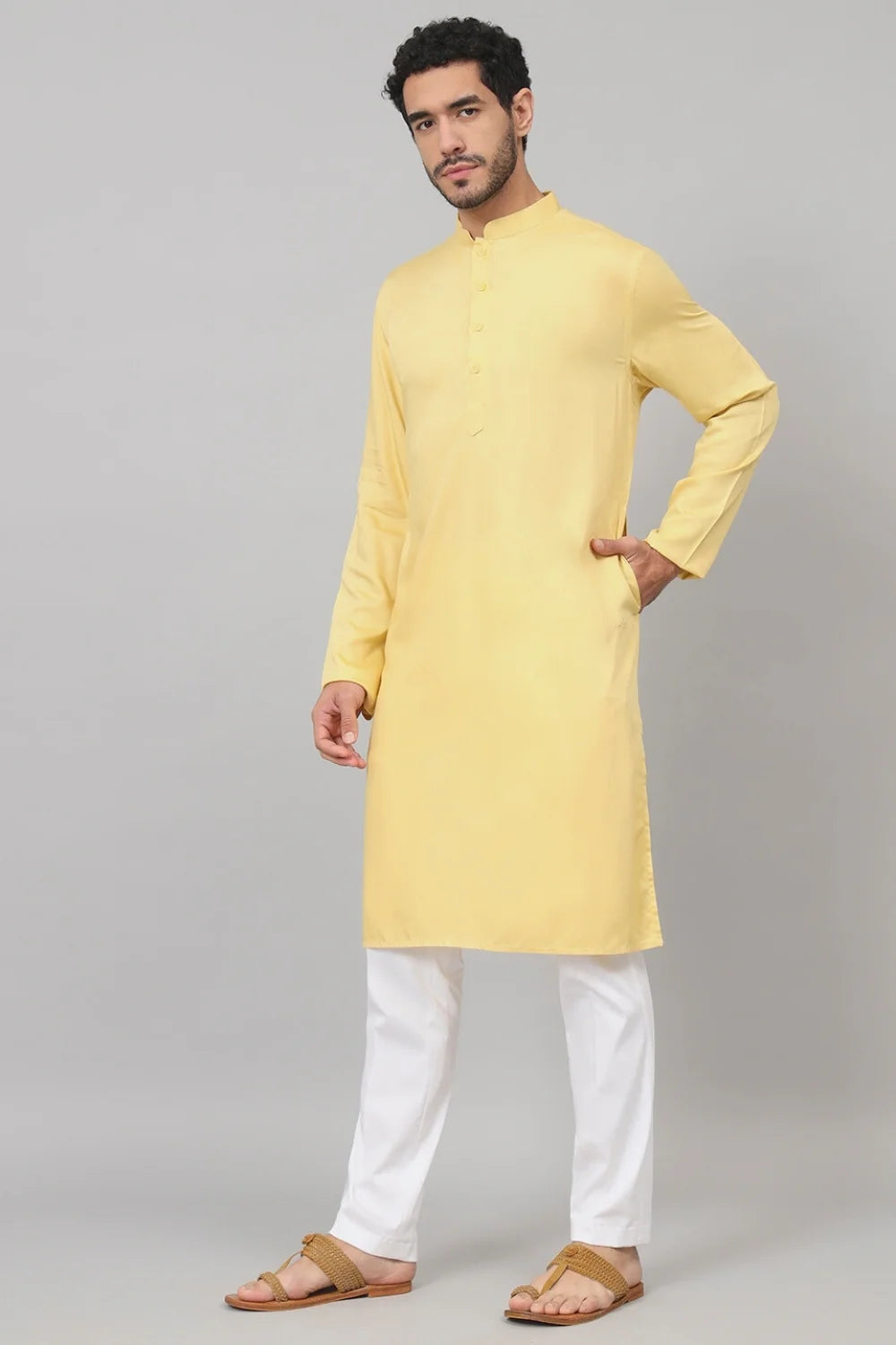 Yellow solid Giza cotton yellow plain kurta