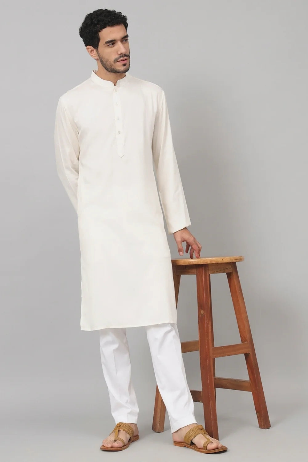 Giza cotton off white plain kurta