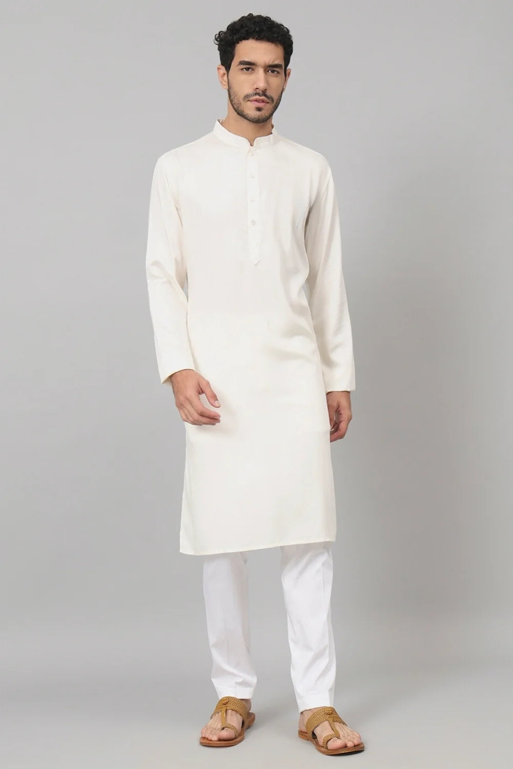 Giza cotton off white plain kurta