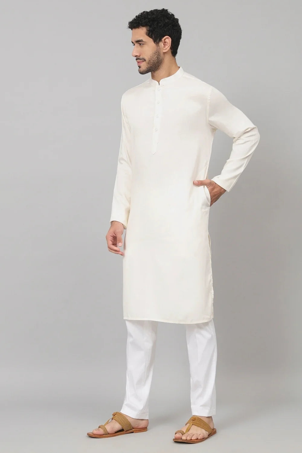 Giza cotton off white plain kurta