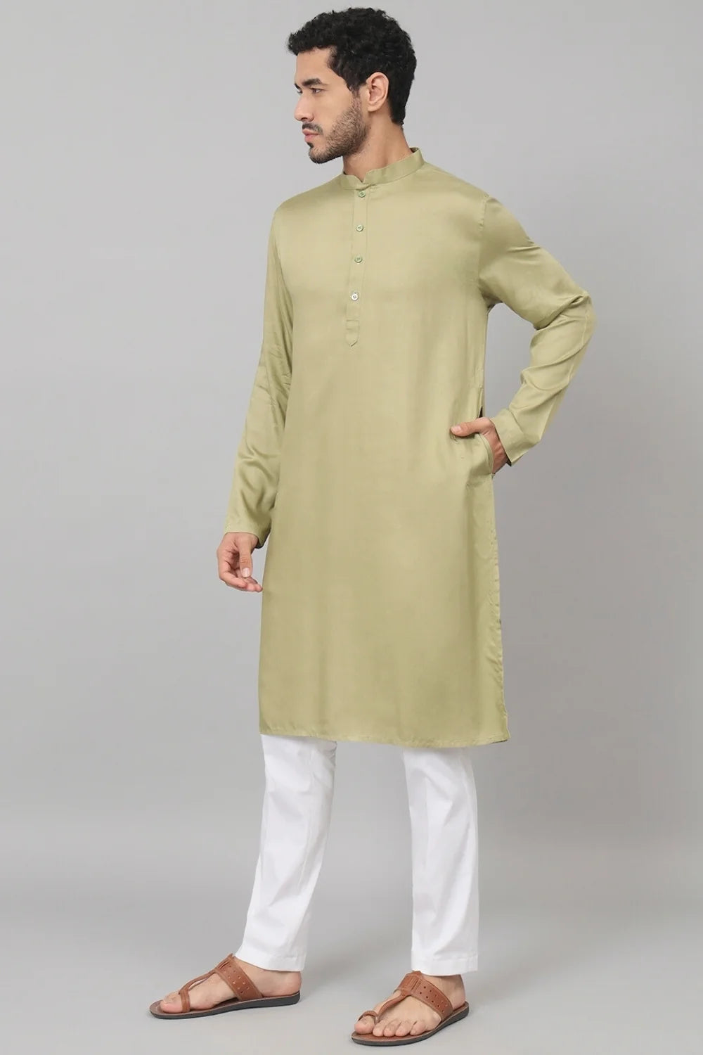 Giza cotton Olive green plain kurta