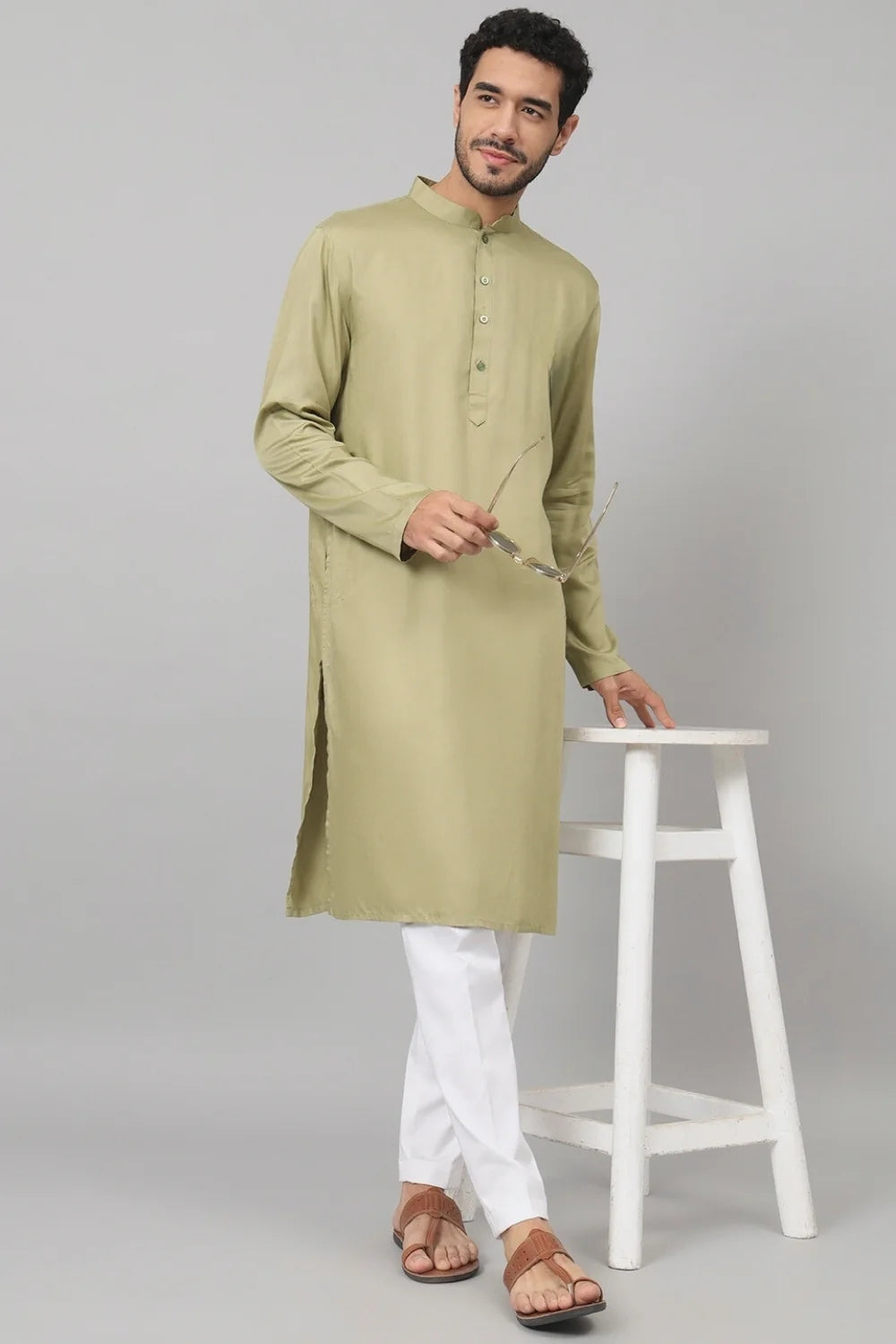 Giza cotton Olive green plain kurta