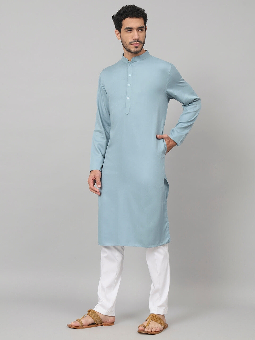 Giza cotton blue plain kurta
