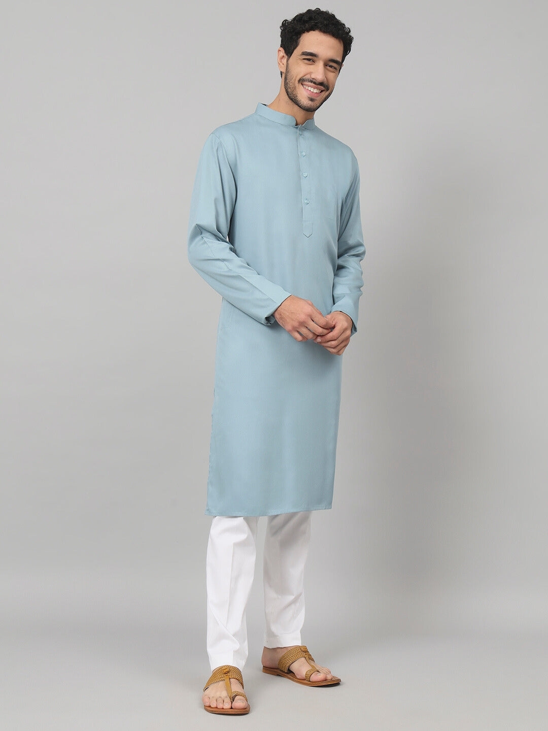 Giza cotton blue plain kurta