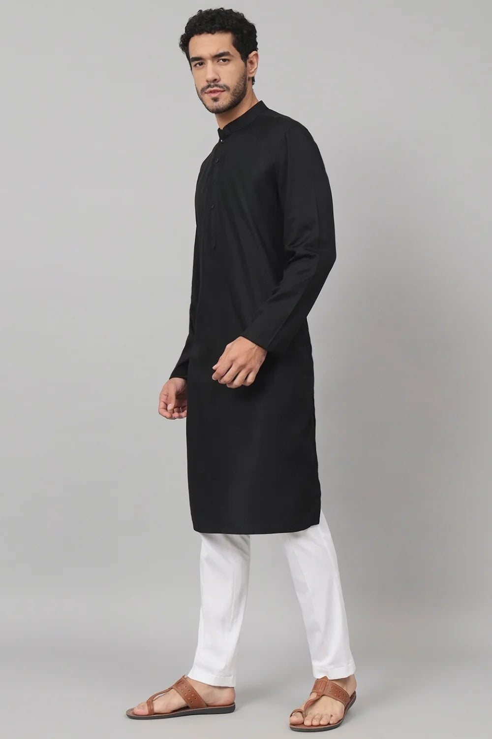 Giza cotton black plain kurta