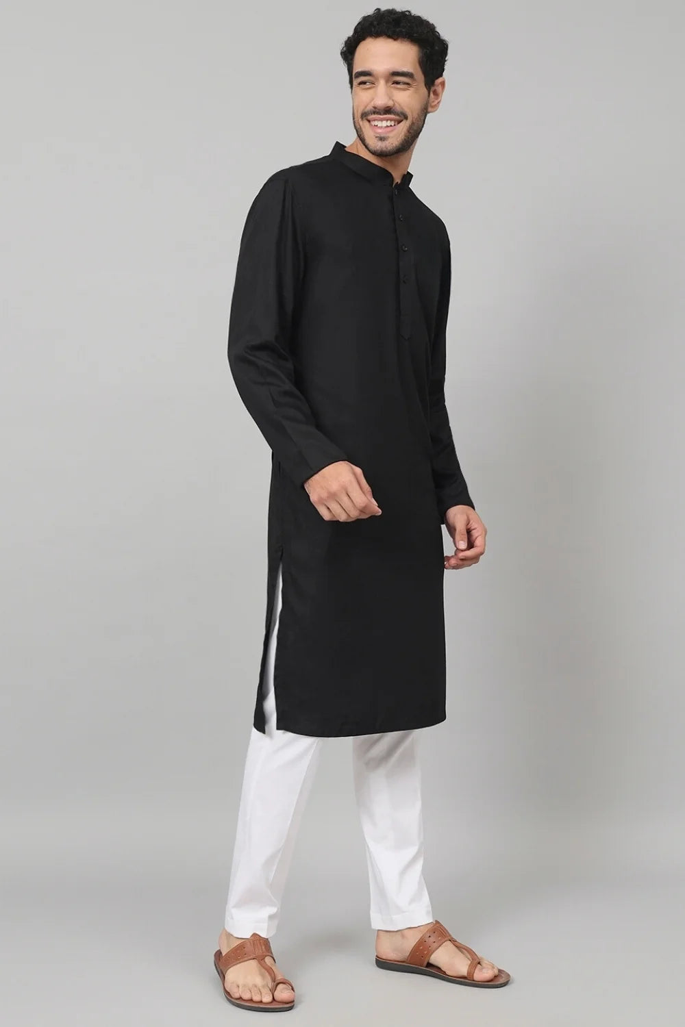 Giza cotton black plain kurta