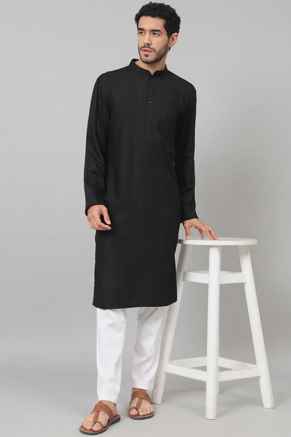 Giza cotton black plain kurta