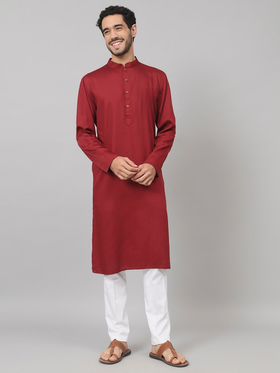 Giza cotton maroon plain kurta
