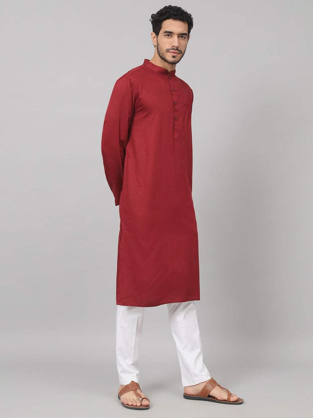 Giza cotton maroon plain kurta