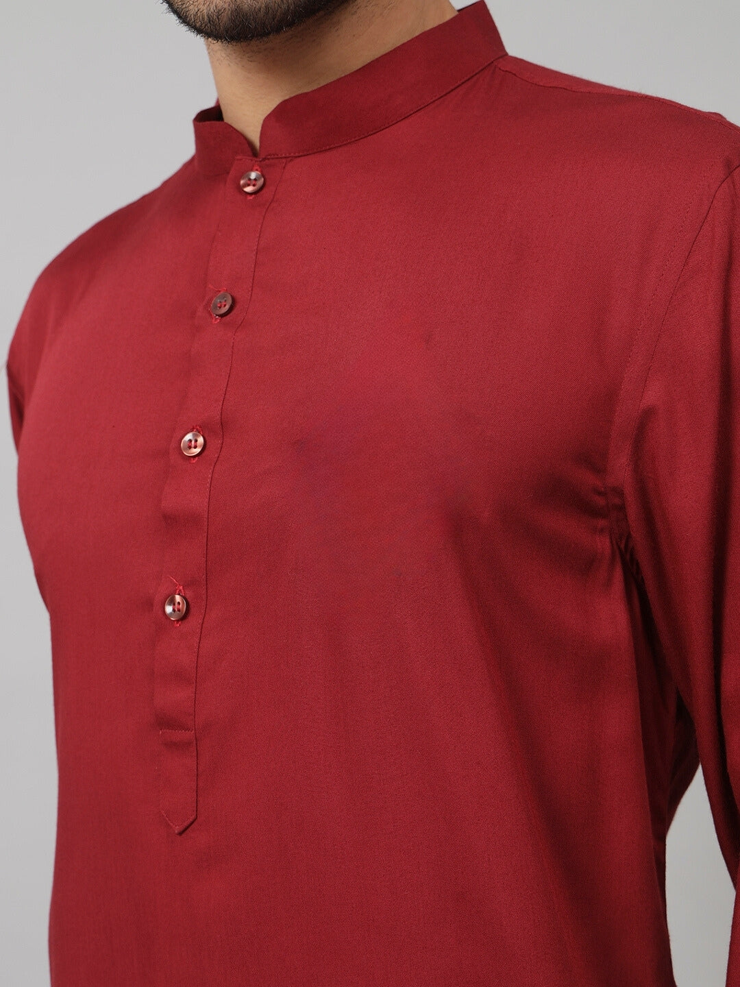 Giza cotton maroon plain kurta