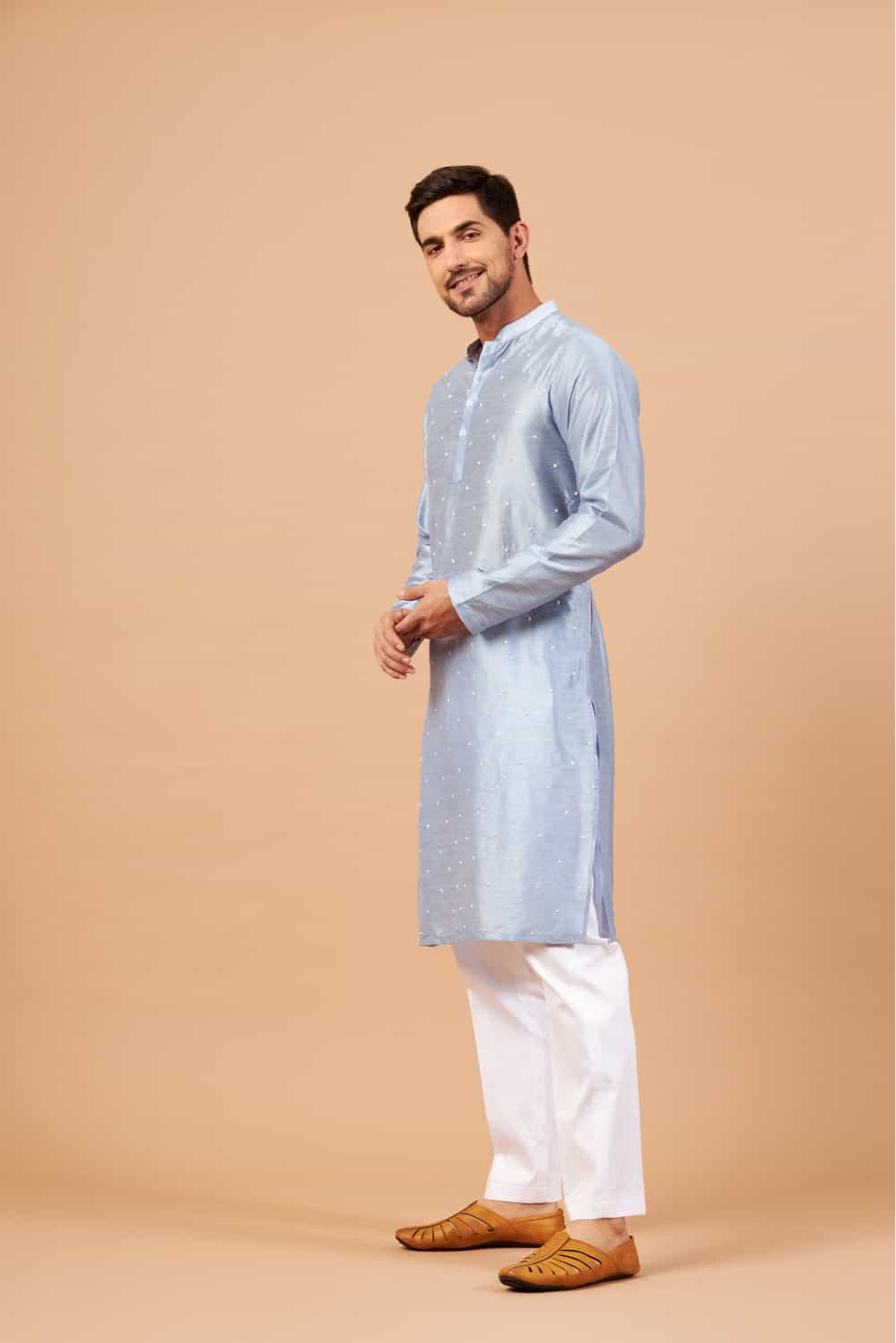 Viva Dot Embroidered Sky Blue Kurta