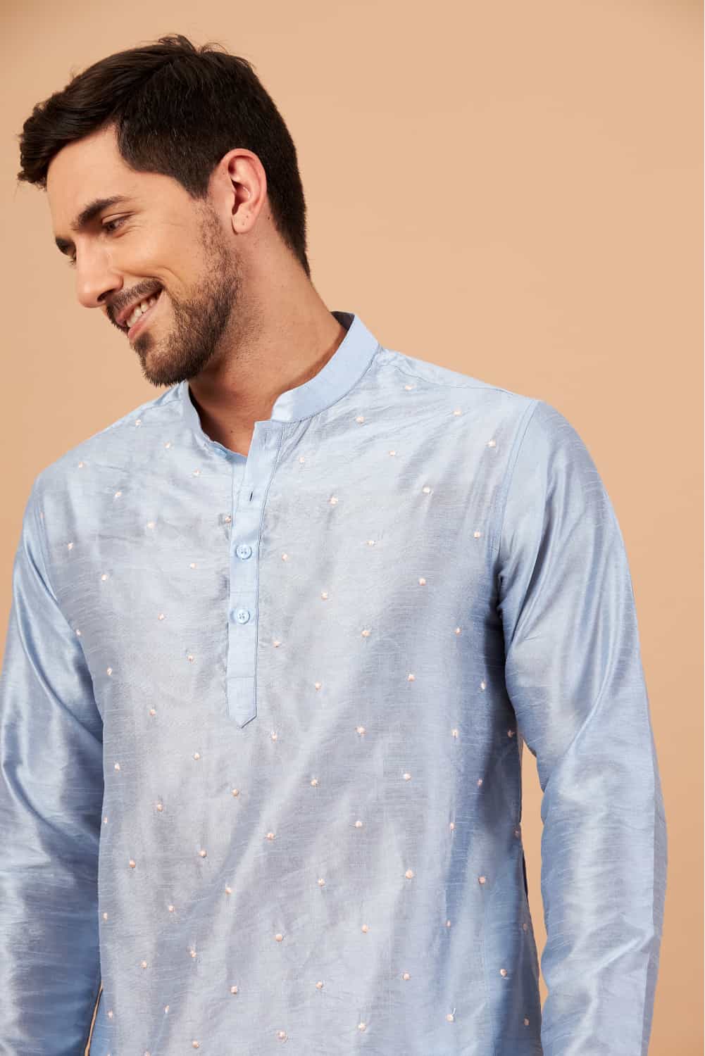Viva Dot Embroidered Sky Blue Kurta