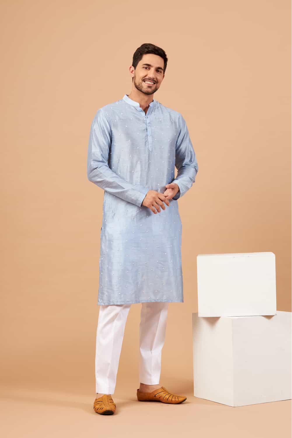 Viva Dot Embroidered Sky Blue Kurta
