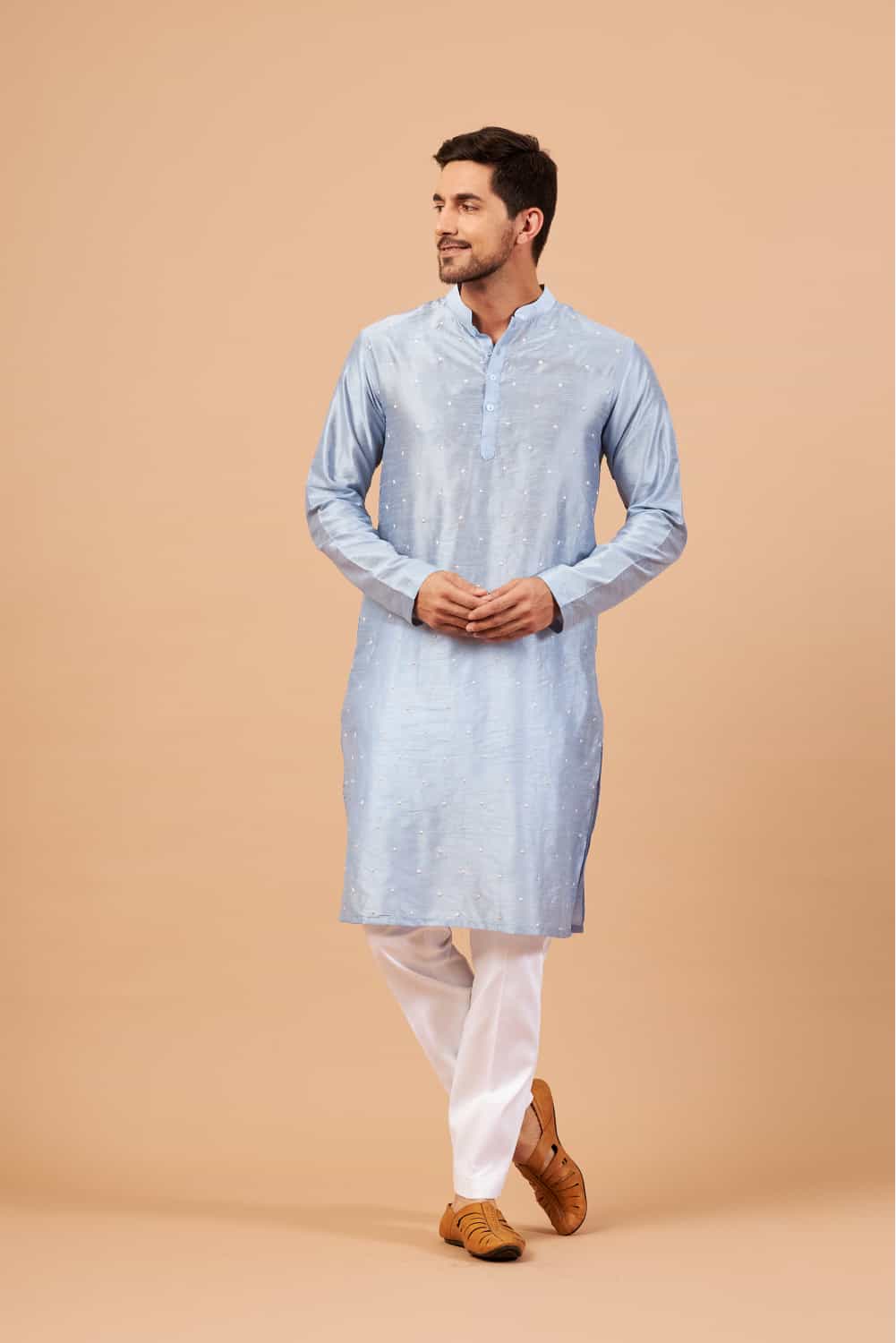 Viva Dot Embroidered Sky Blue Kurta