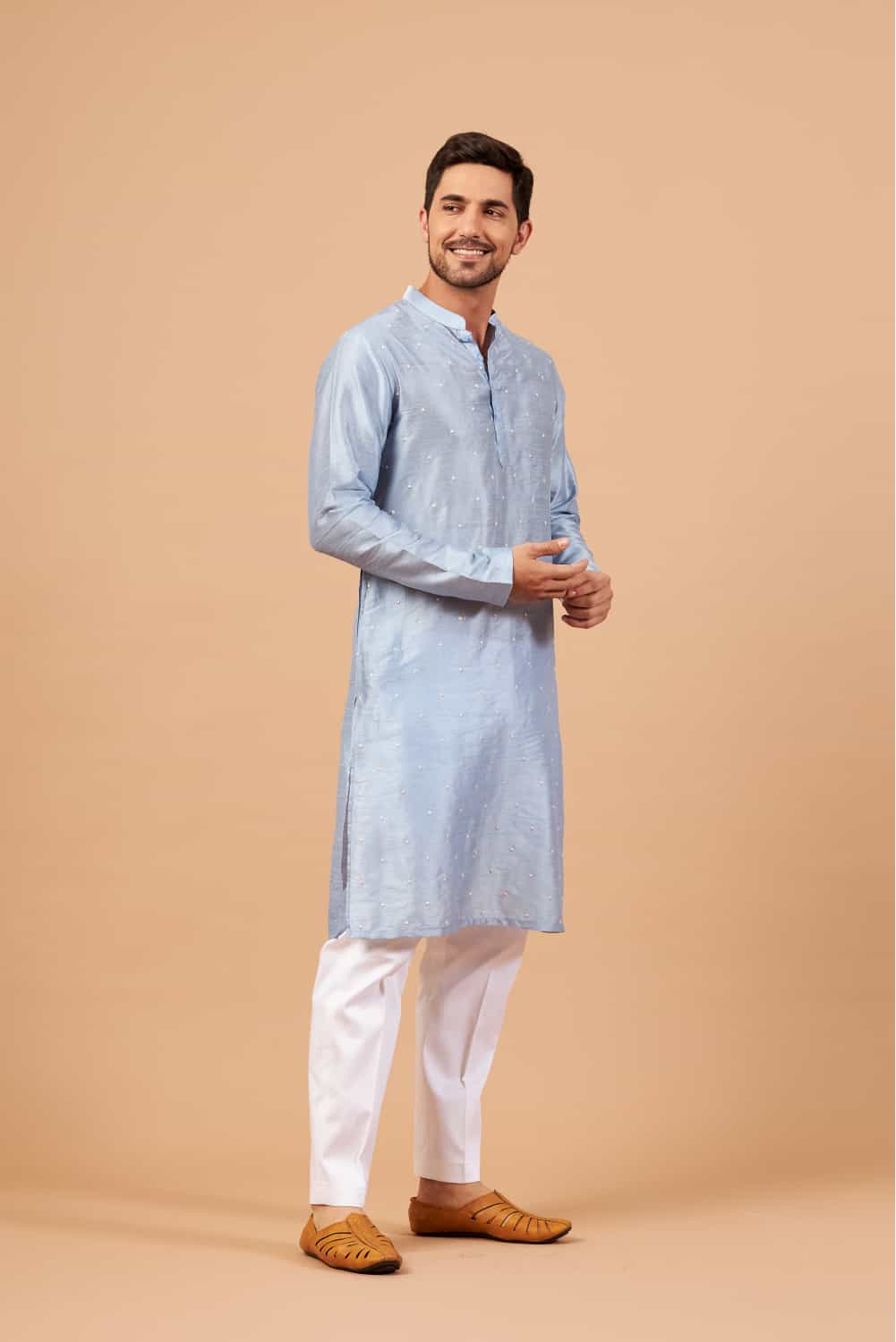 Viva Dot Embroidered Sky Blue Kurta