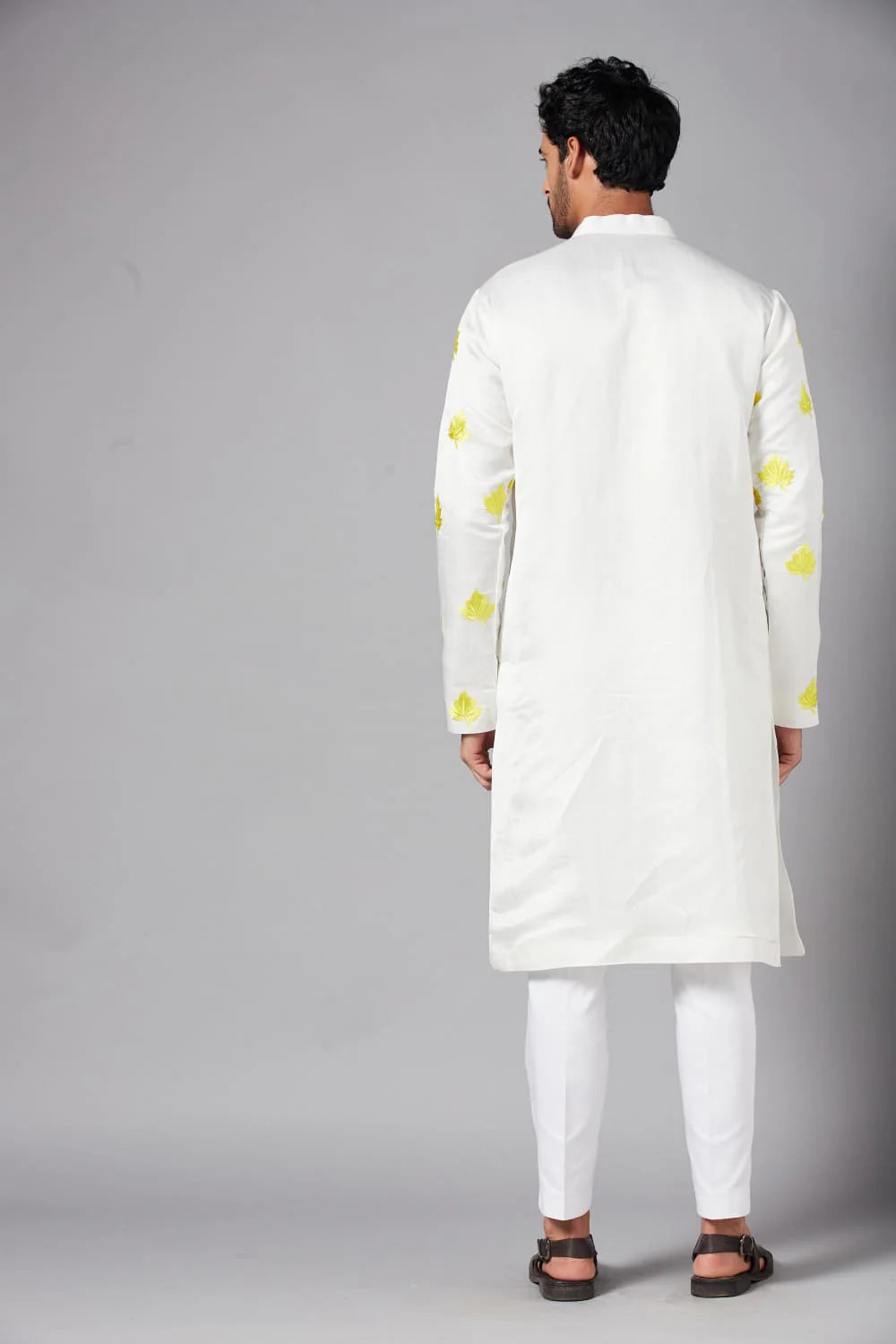 MOGRA YELLOW LEAF EMBROIDERED KURTA