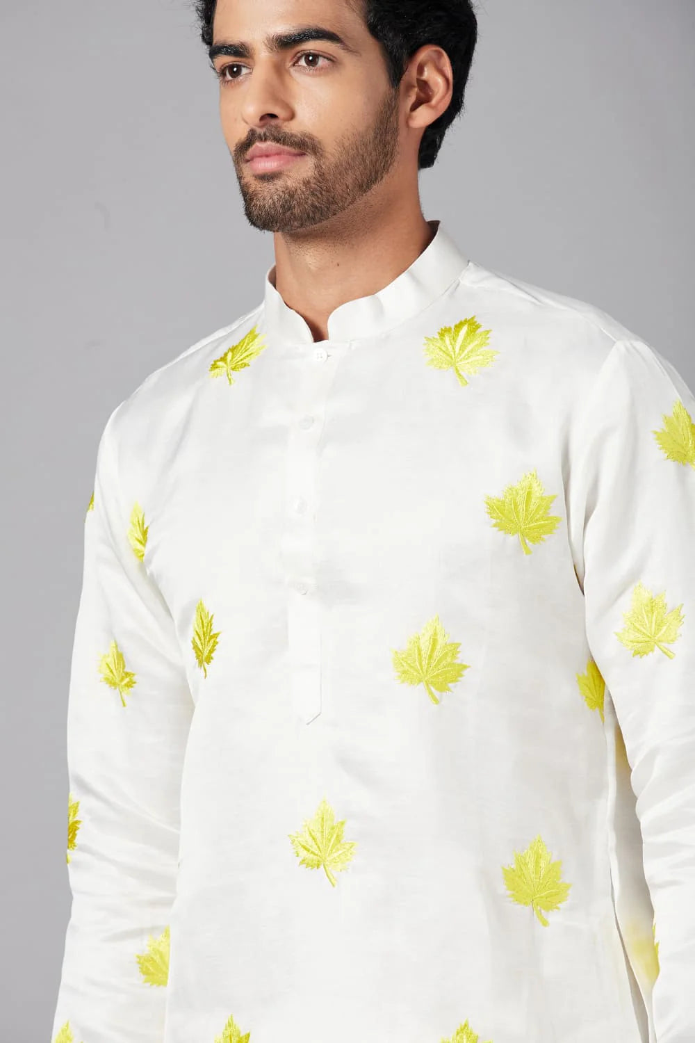 MOGRA YELLOW LEAF EMBROIDERED KURTA