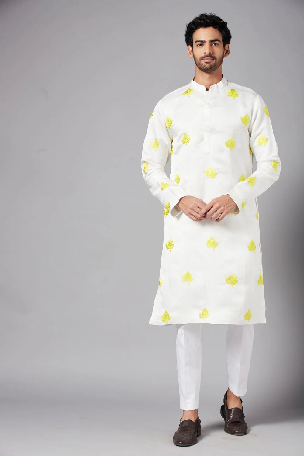 MOGRA YELLOW LEAF EMBROIDERED KURTA