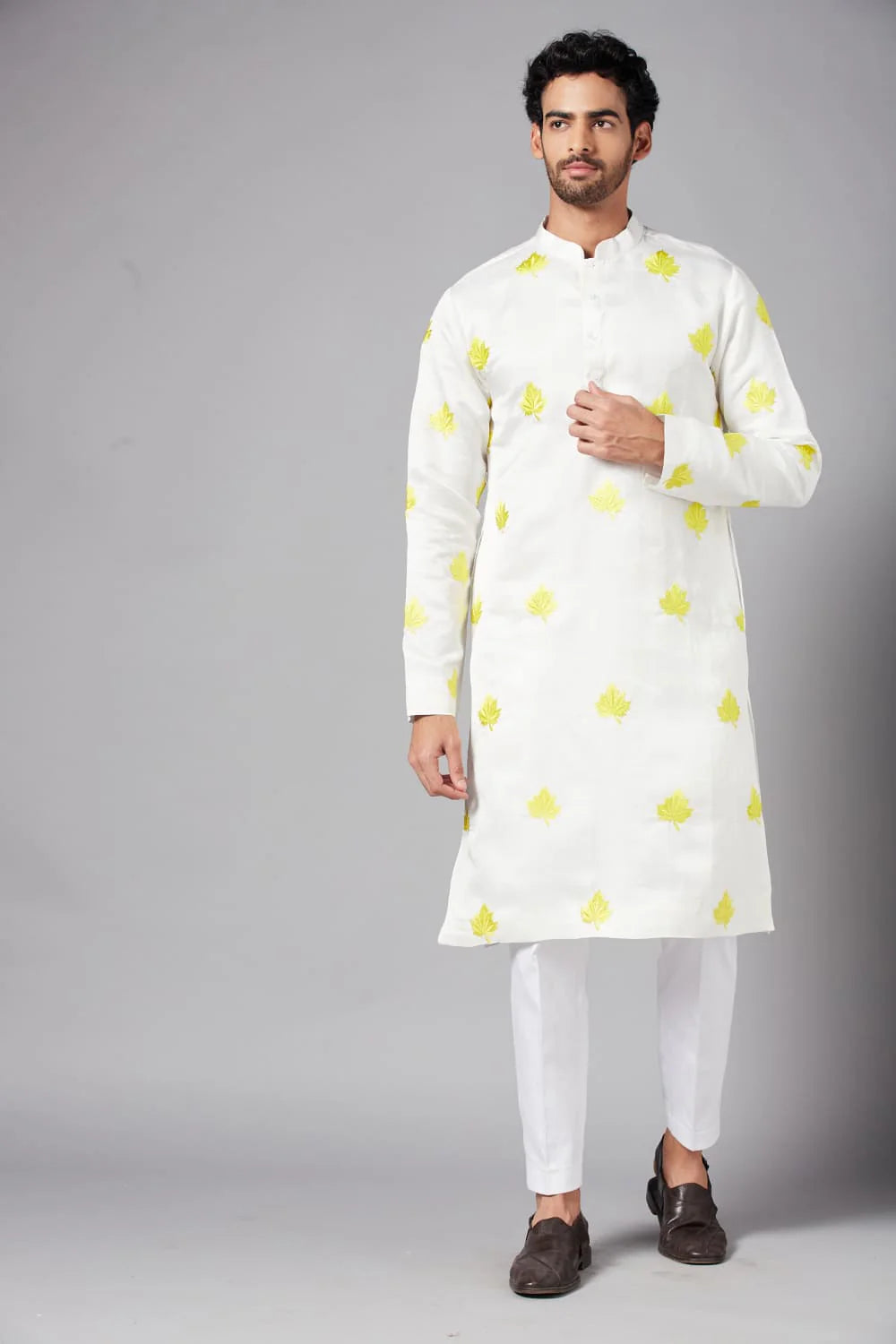 MOGRA YELLOW LEAF EMBROIDERED KURTA