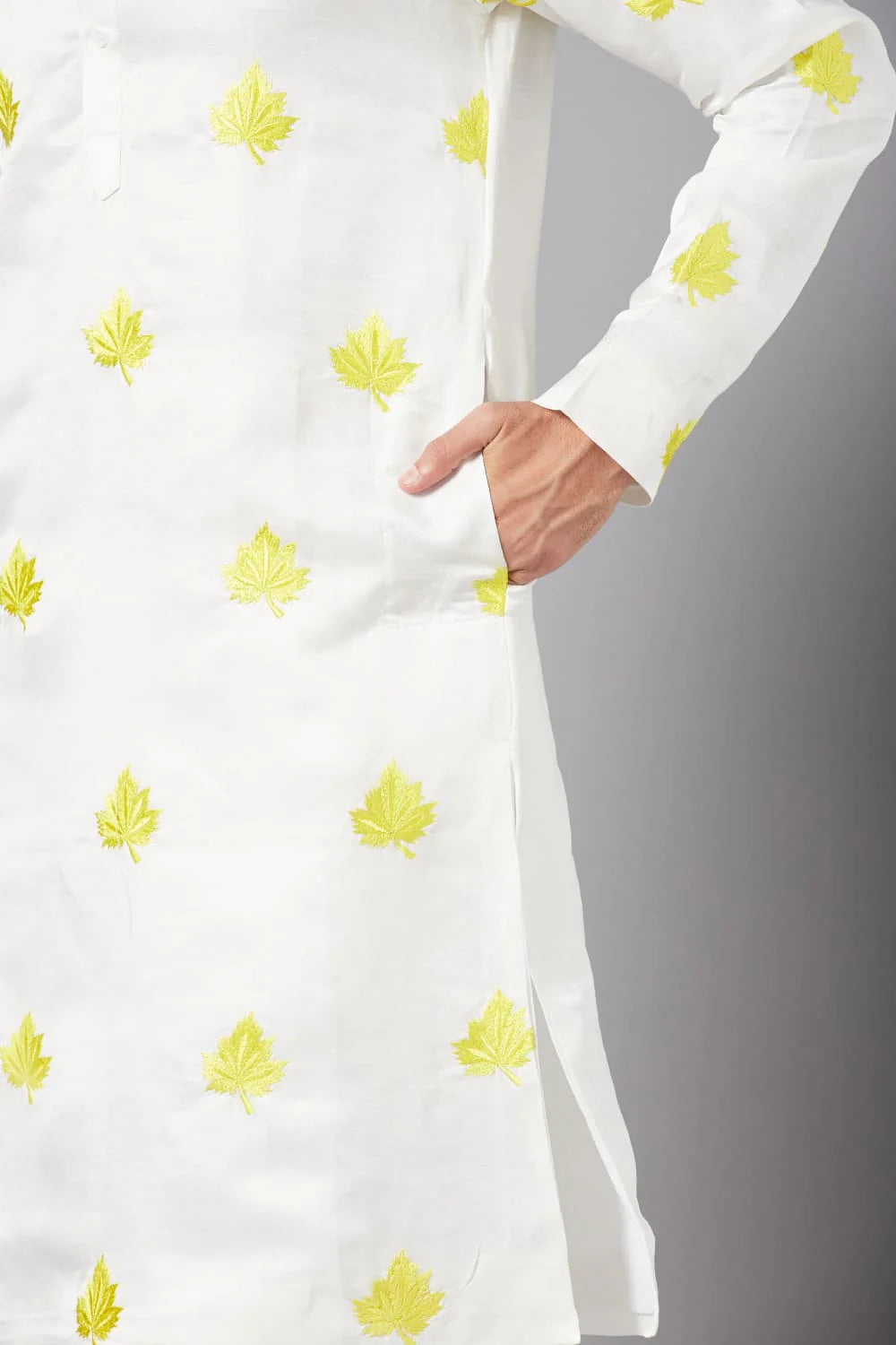 MOGRA YELLOW LEAF EMBROIDERED KURTA