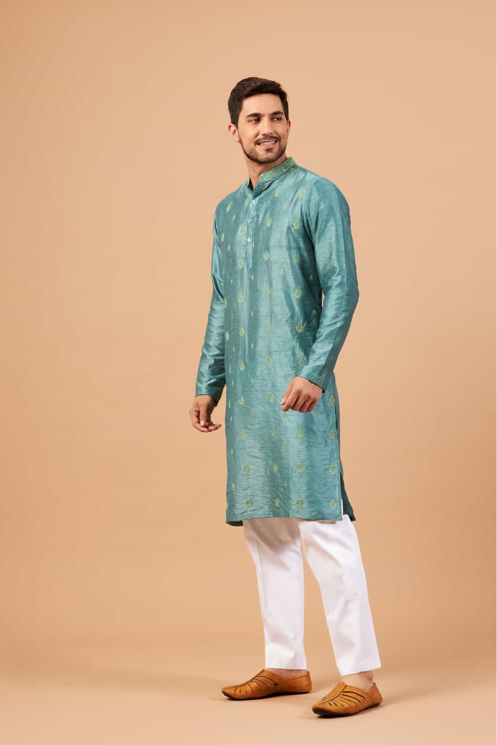 Greafy Two Motif Embroidered Green Kurta