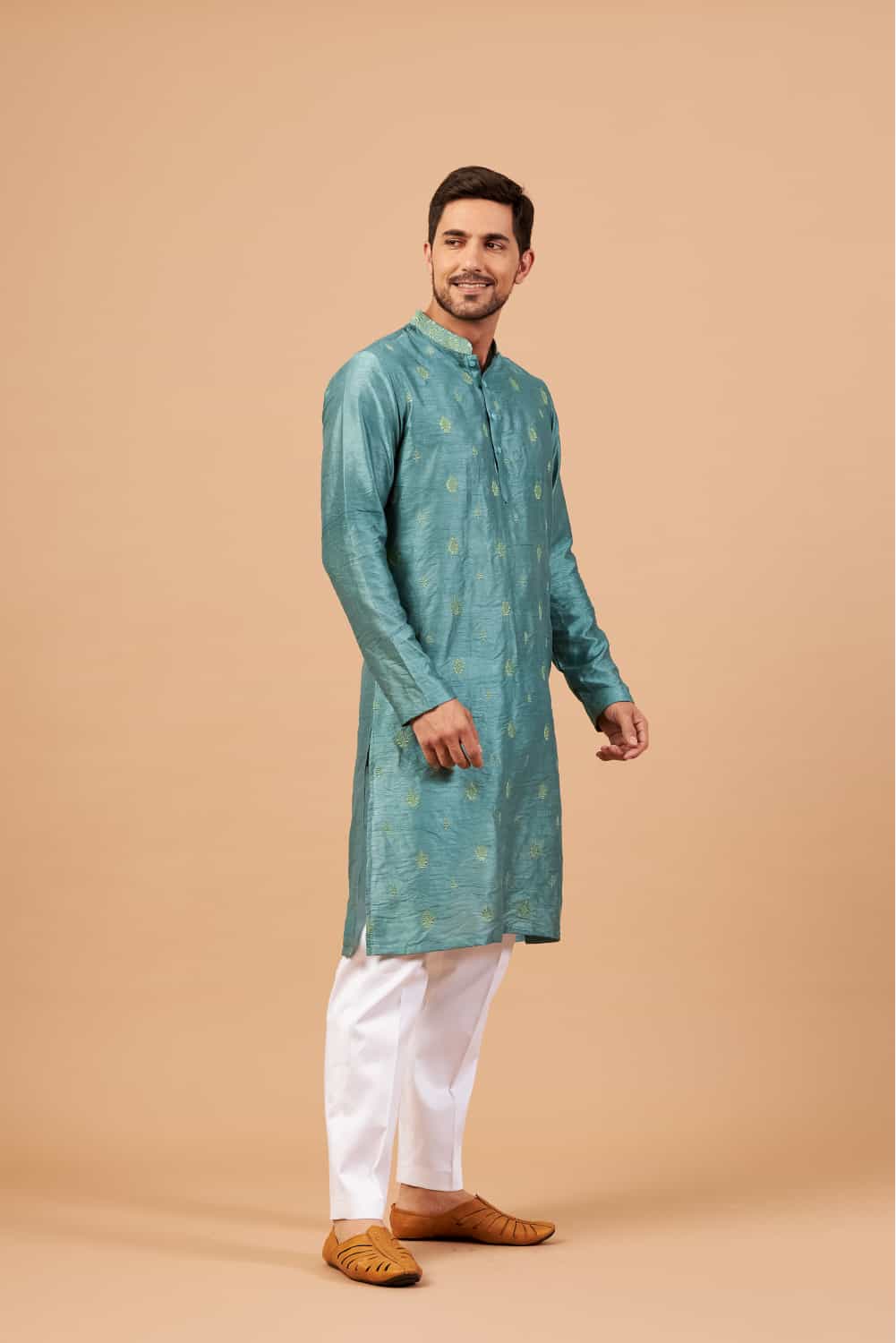 Greafy Two Motif Embroidered Green Kurta