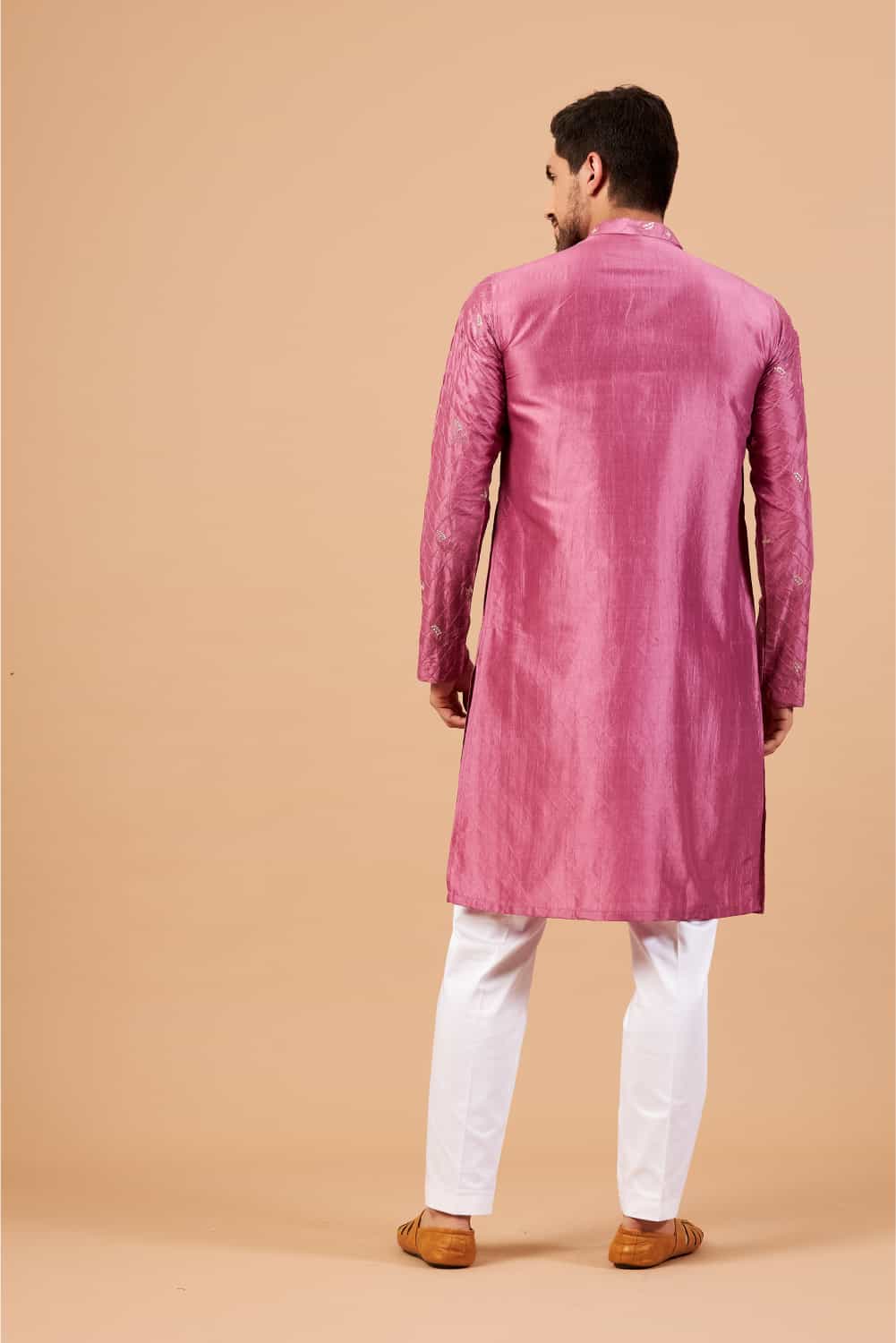Pumetric Leaf Embroidered Purple Kurta