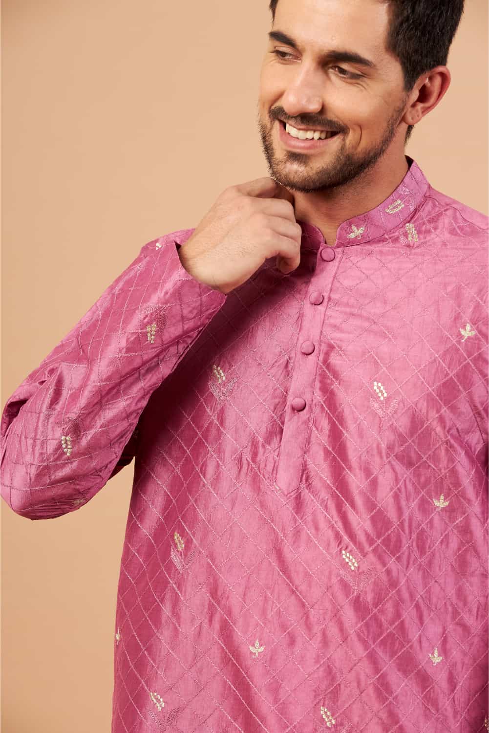 Pumetric Leaf Embroidered Purple Kurta