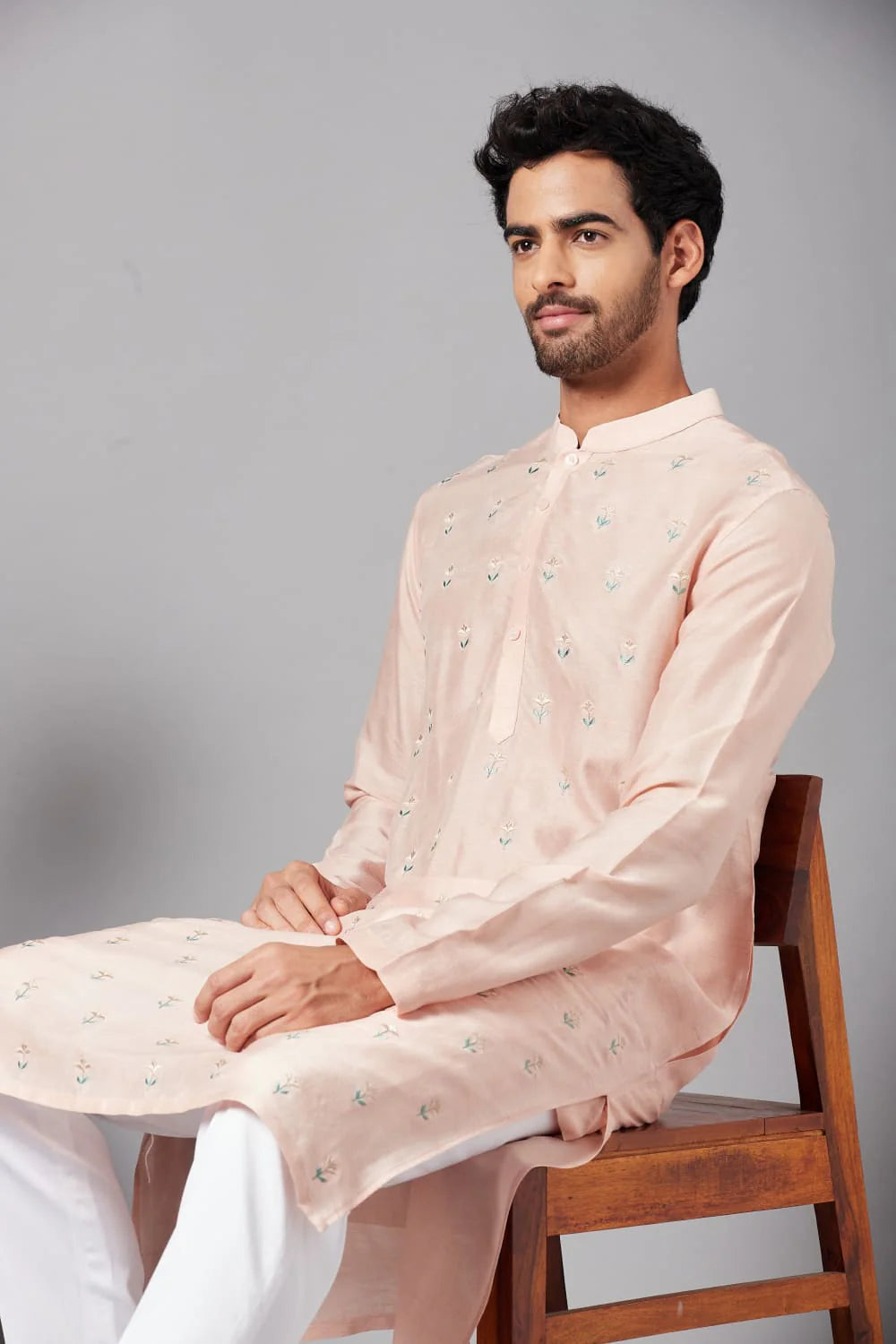 MOORI PEACH EMBROIDERED KURTA