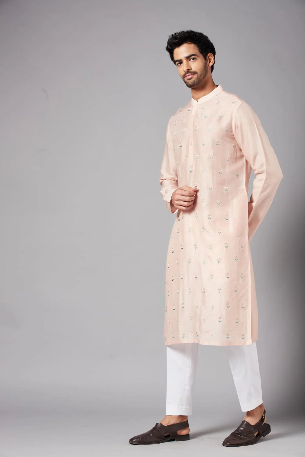MOORI PEACH EMBROIDERED KURTA