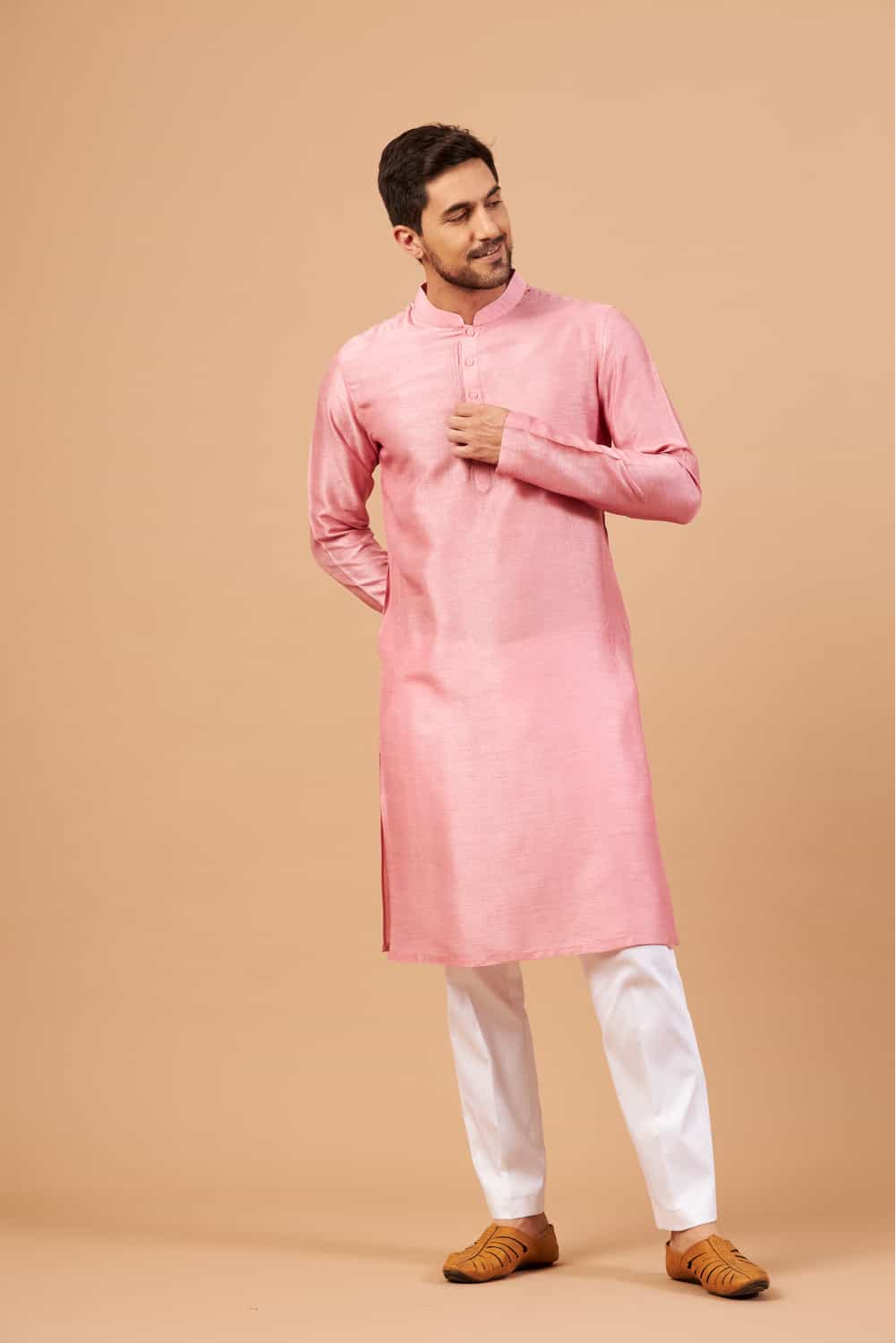 pink plain kurta
