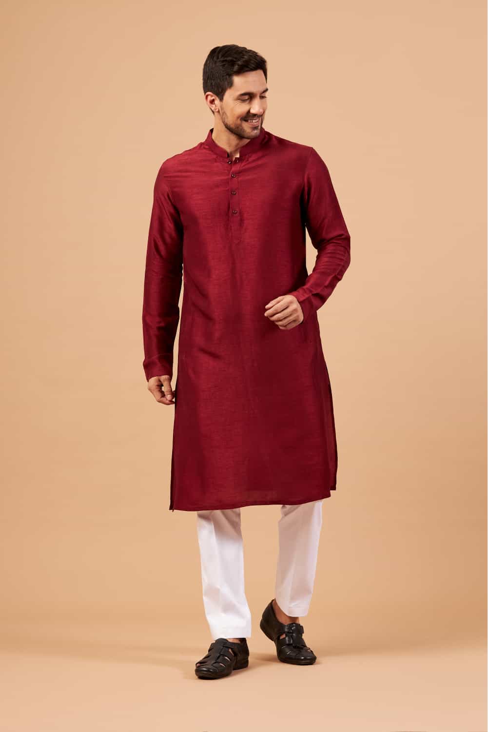 maroon plain kurta