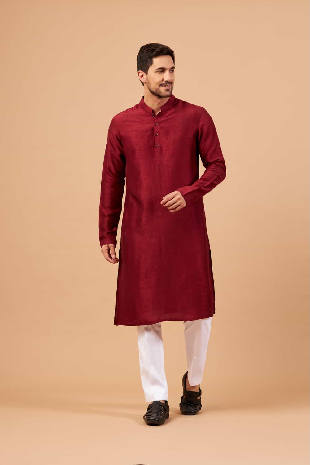 maroon plain kurta