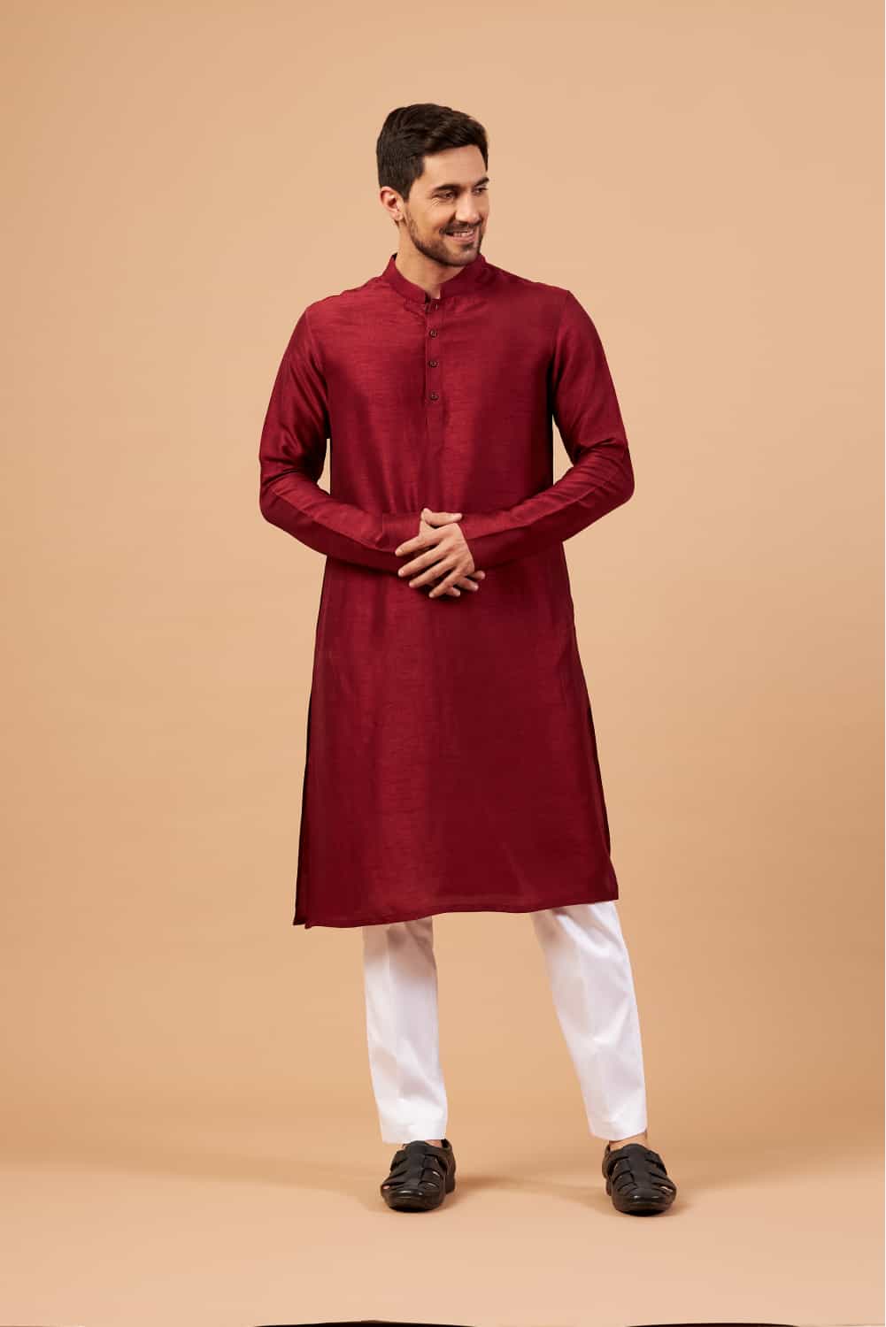maroon plain kurta