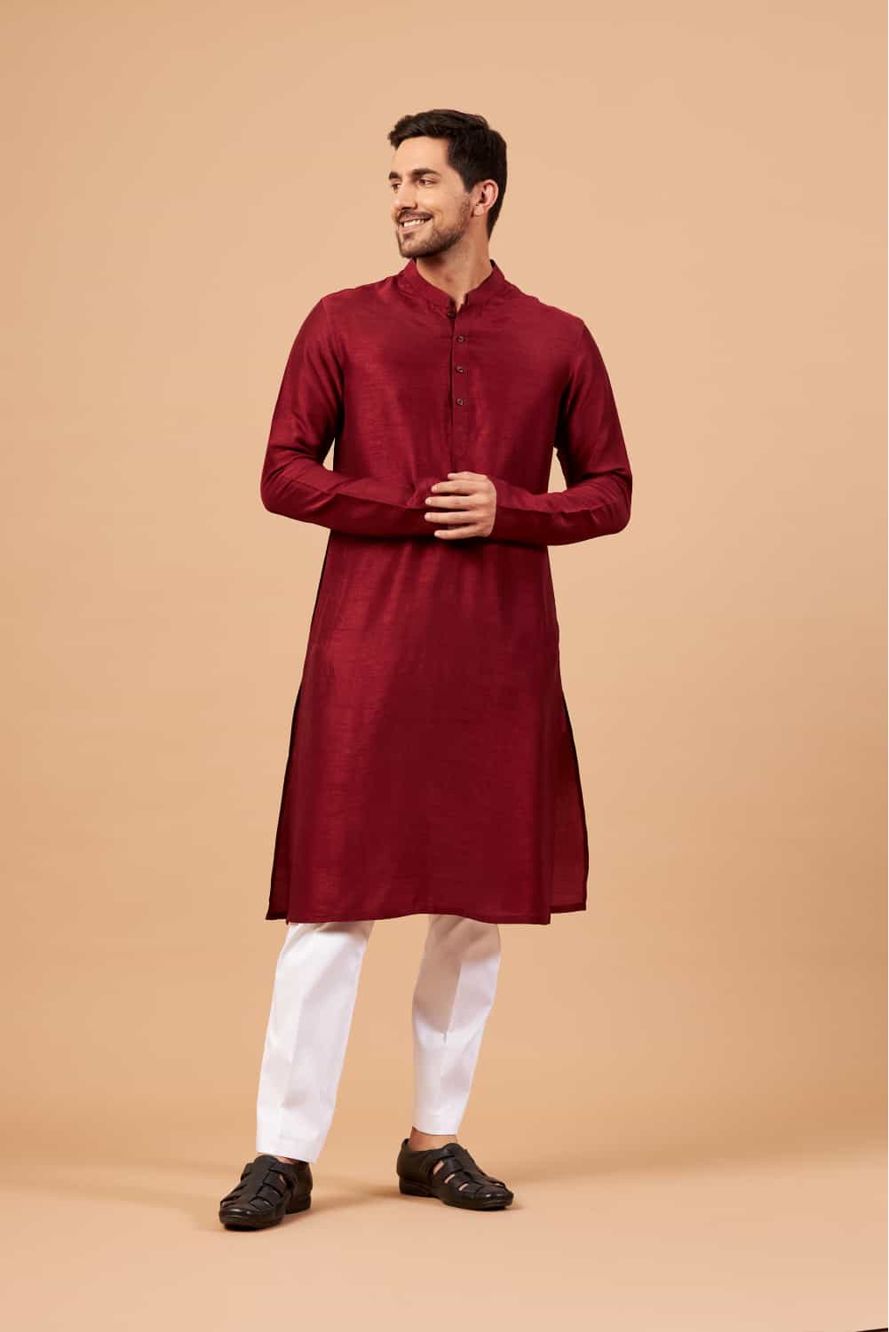 maroon plain kurta