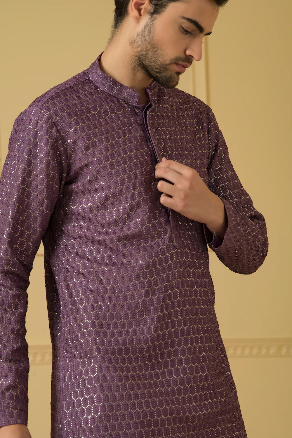 Encantador Purple lucknowi threadwork kurta