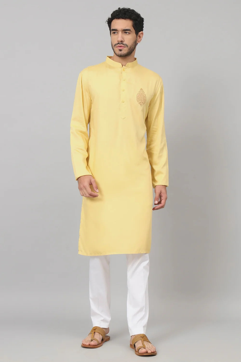 Maize paisley embroidered cotton Kurta