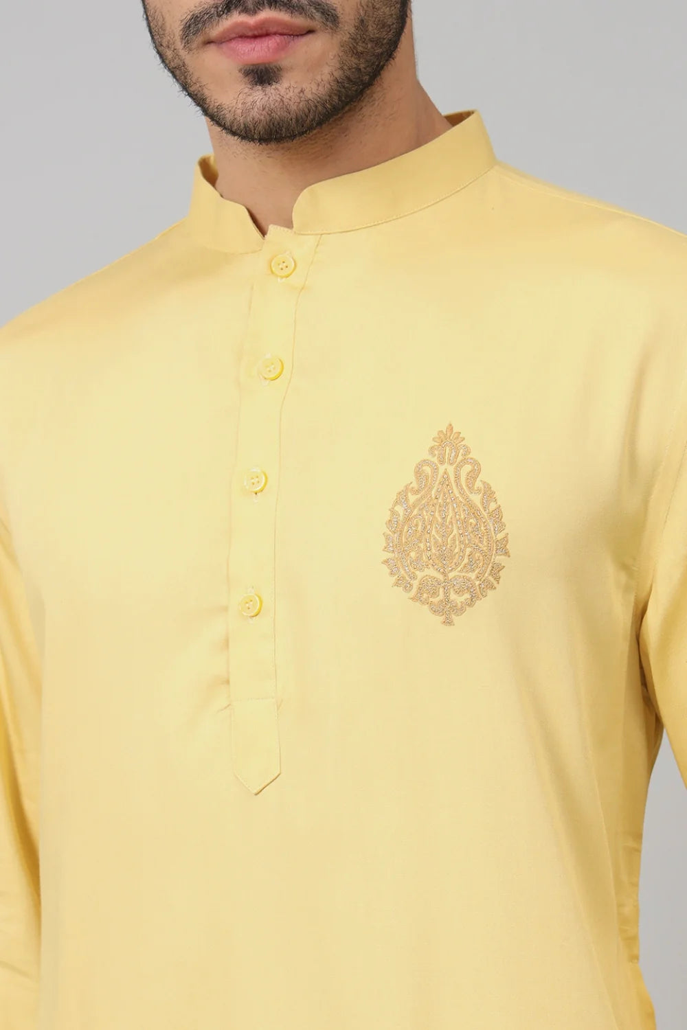 Maize paisley embroidered cotton Kurta