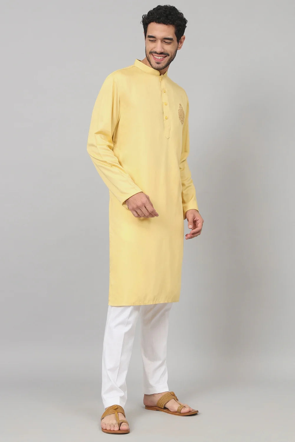 Maize paisley embroidered cotton Kurta