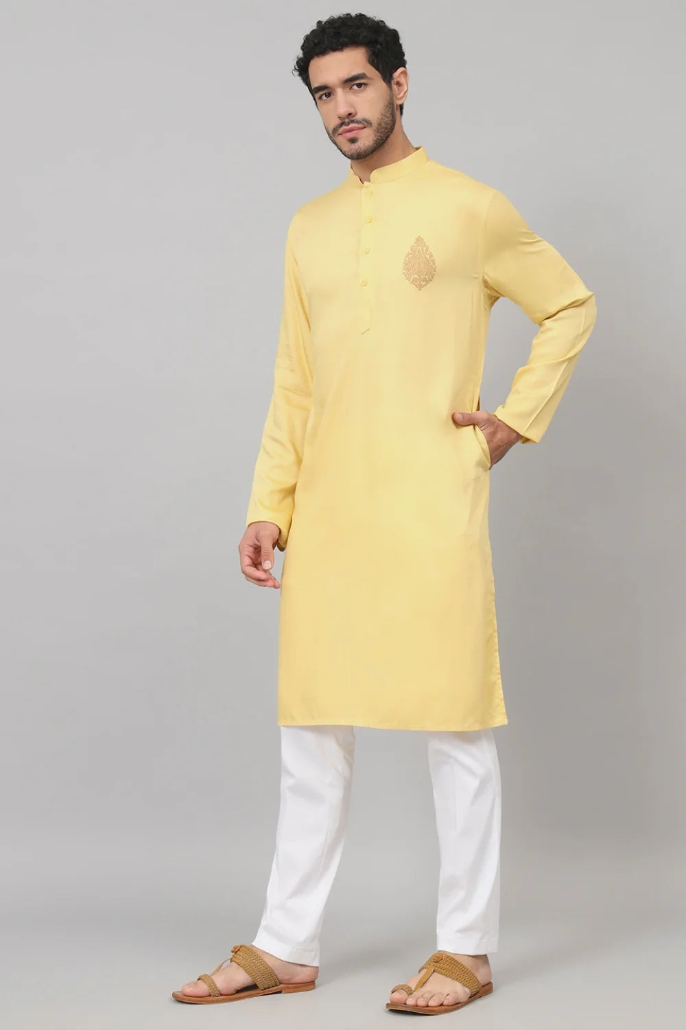 Maize paisley embroidered cotton Kurta