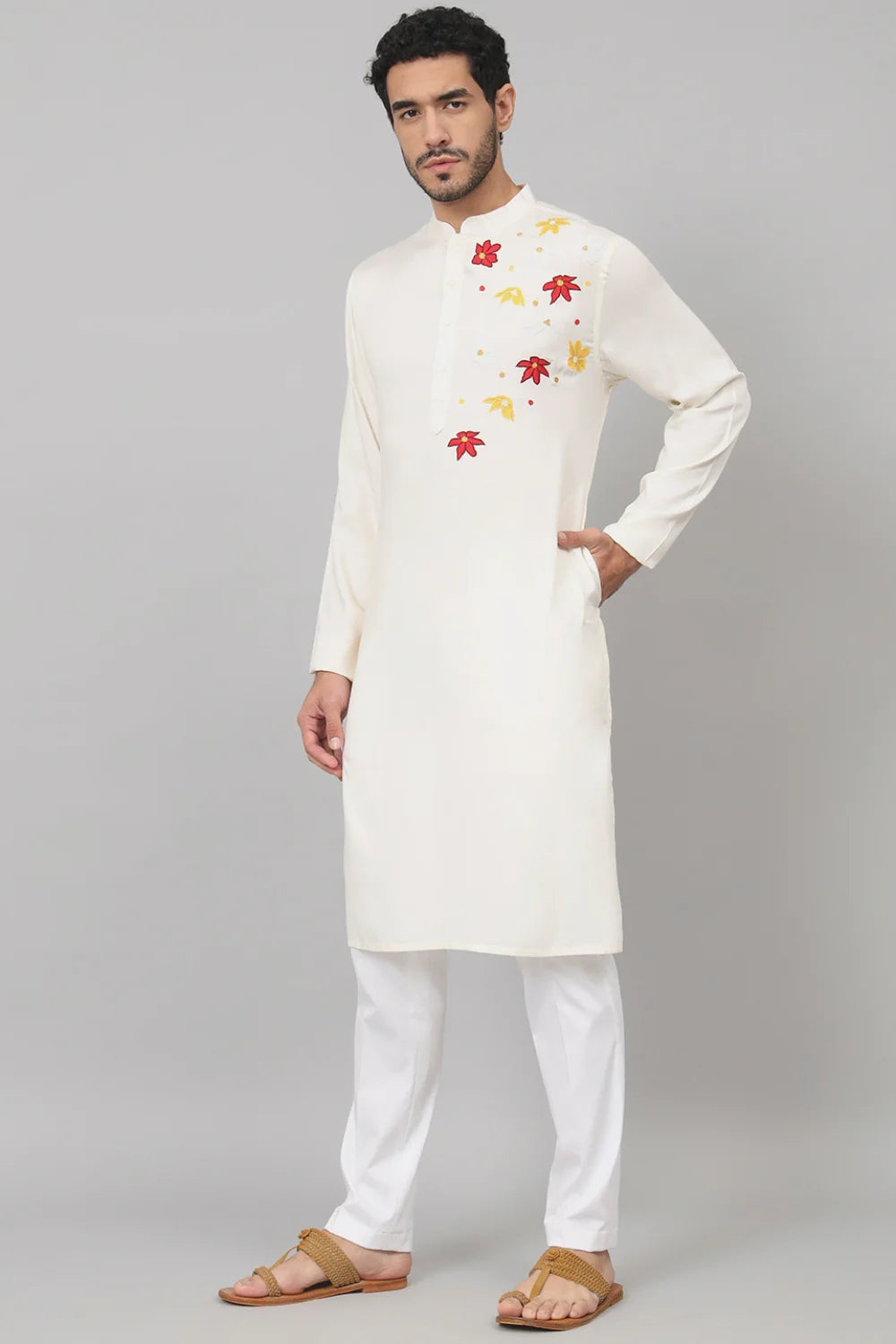 Mimosa Cotton kurta with floral embroidery patch embellishment