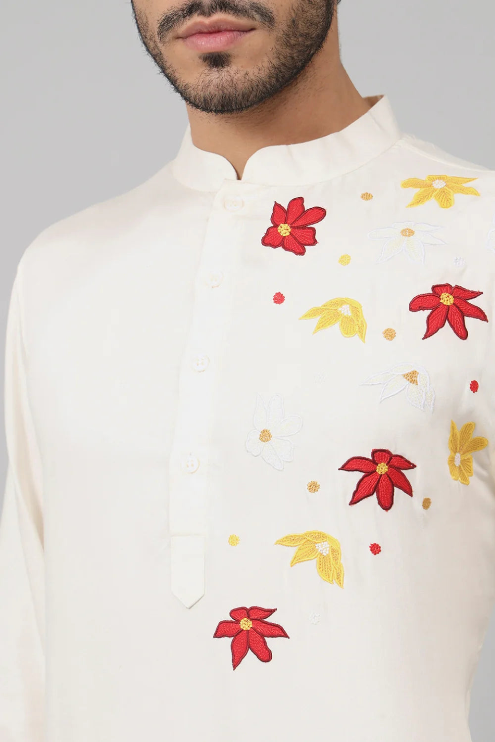 Mimosa Cotton kurta with floral embroidery patch embellishment