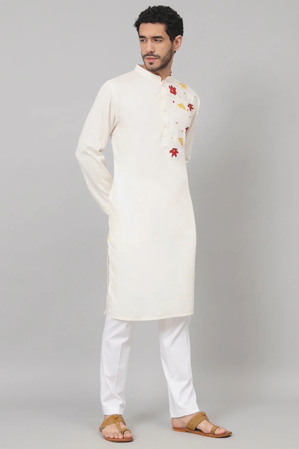 Mimosa Cotton kurta with floral embroidery patch embellishment